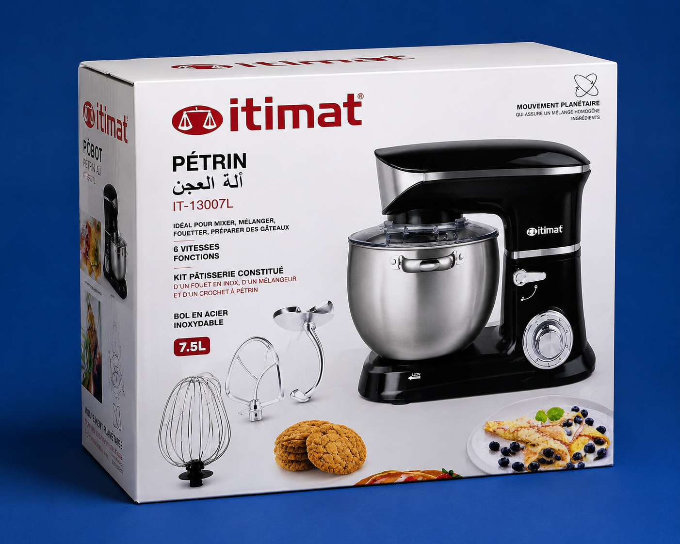 Robot Pâtissier Itimat IT-13007L - Bol Inox 7,5L - 6 Vitesses