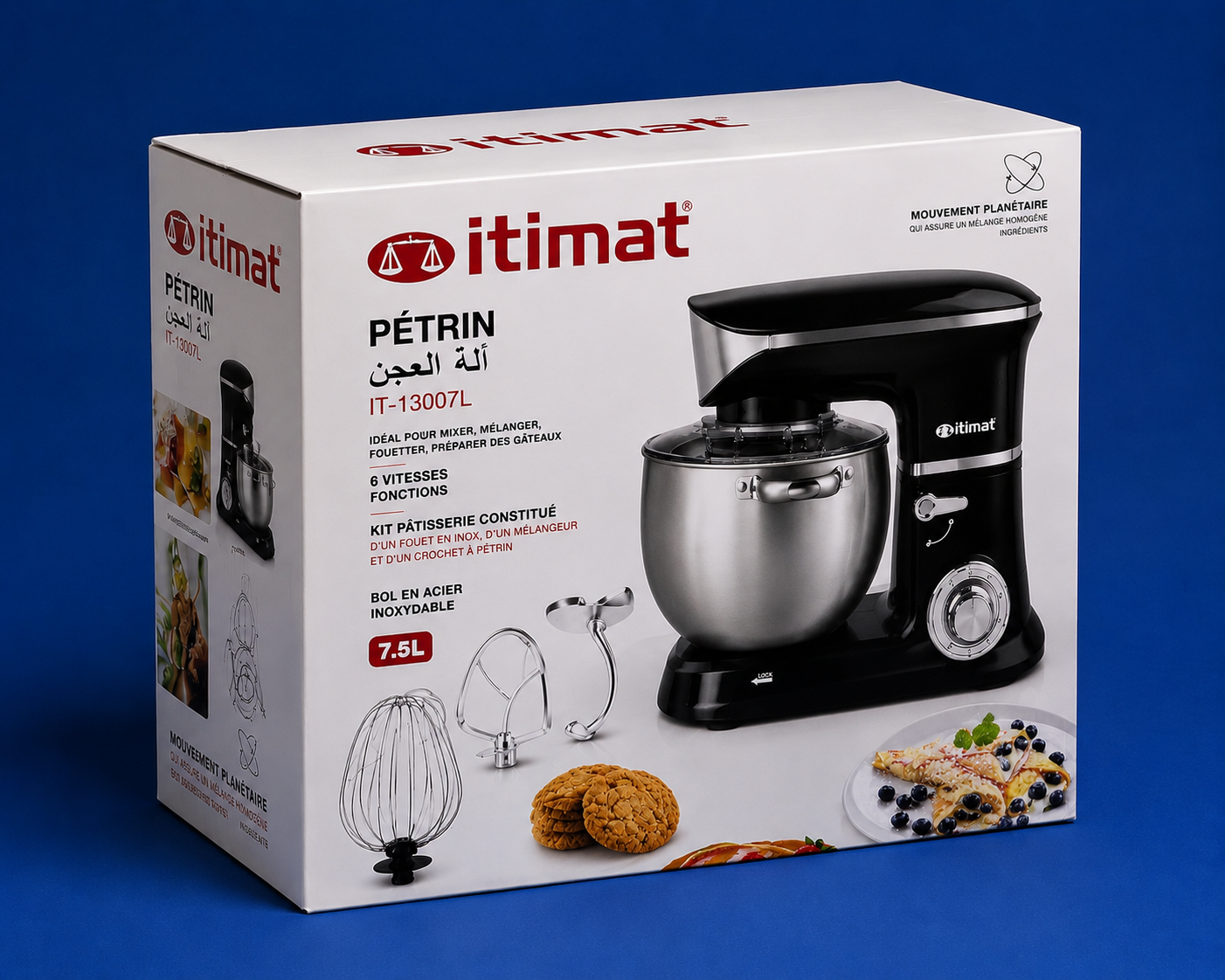 Robot Pâtissier Itimat IT-13007L - Bol Inox 7,5L - 6 Vitesses