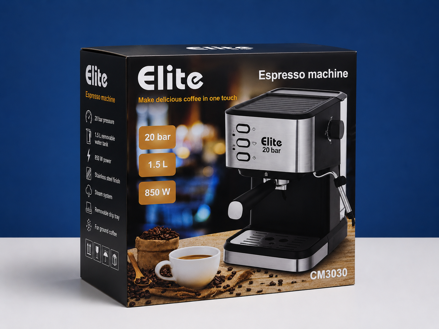 Machine à Expresso Elite CM3030 – 20 Bars | Réservoir 1,5 L | 850 W