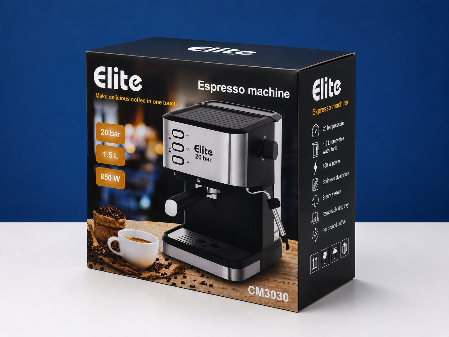 Machine à Expresso Elite CM3030 – 20 Bars | Réservoir 1,5 L | 850 W