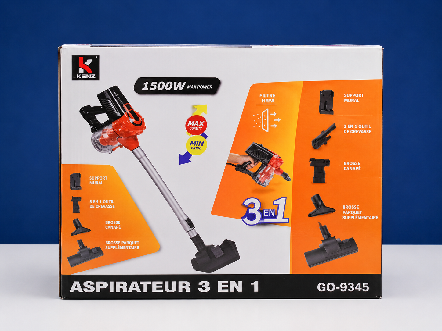 Aspirateur Balai KENZ GO-9345 3-en-1 – 1500W avec Filtre HEPA