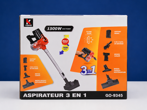 Aspirateur Balai KENZ GO-9345 3-en-1 – 1500W avec Filtre HEPA
