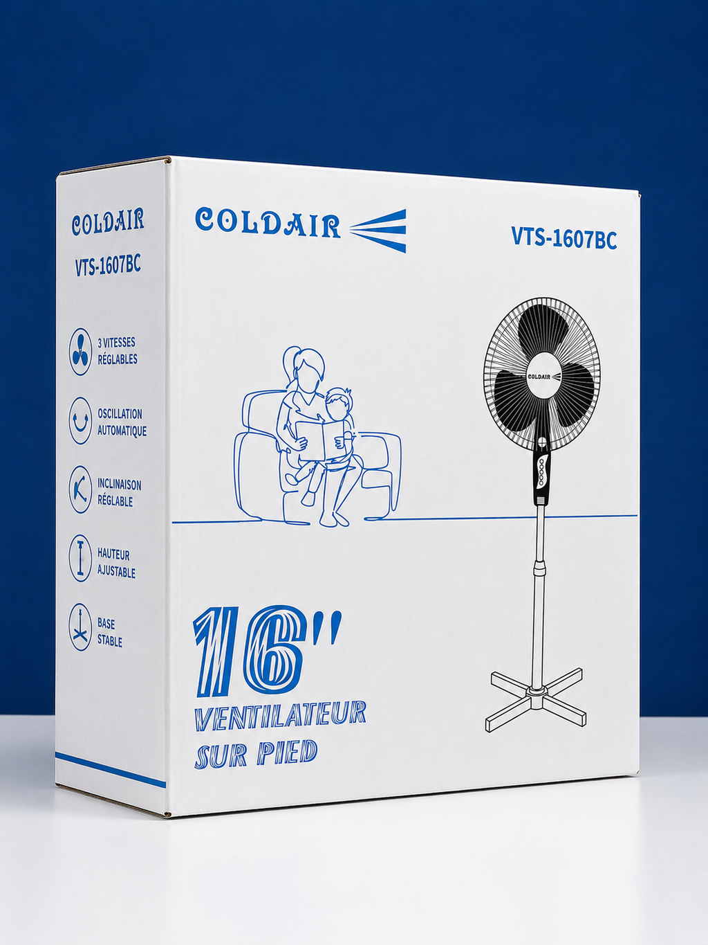 Ventilateur sur Pied COLDAIR 16” – 3 Vitesses – Modèle VTS-1607BC