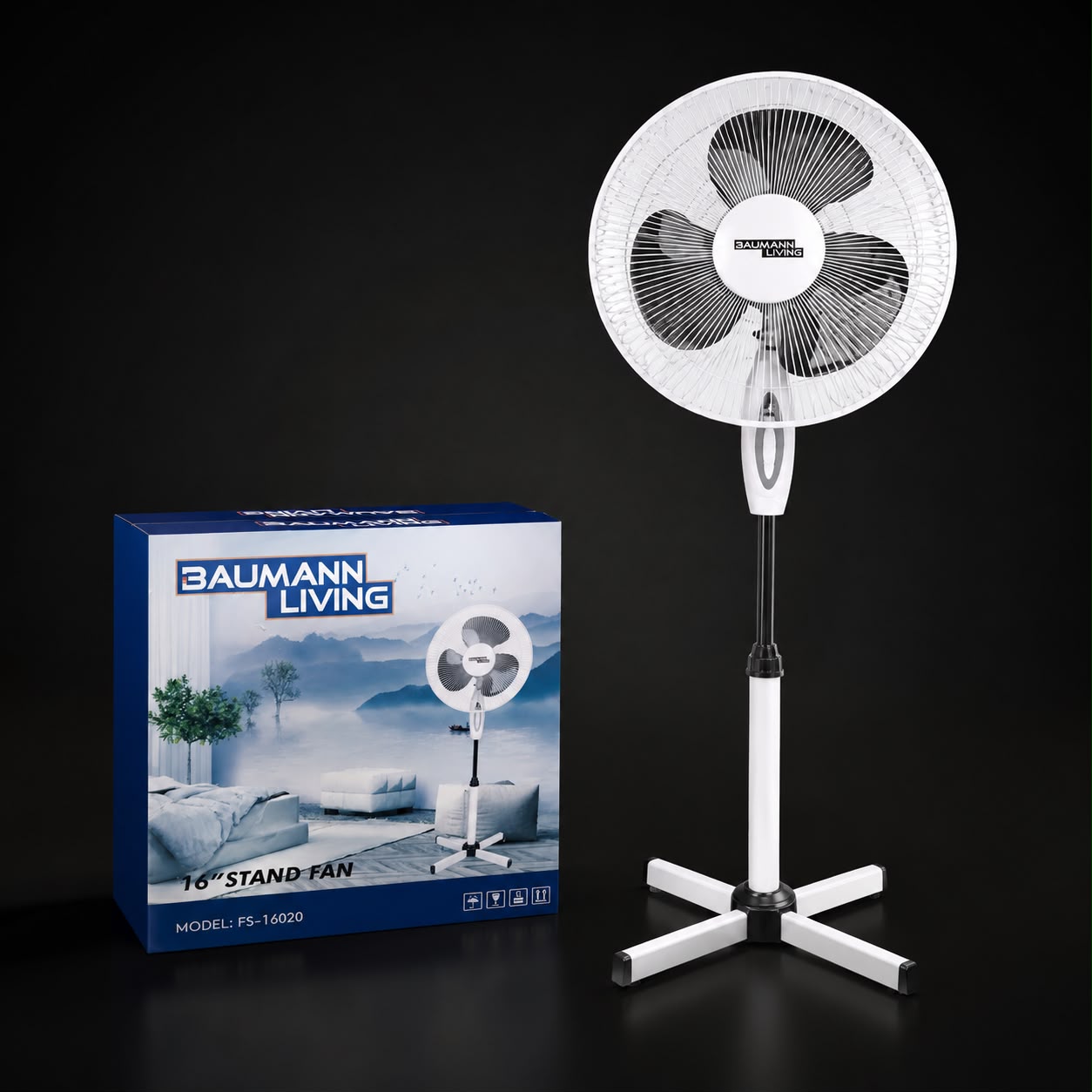 Ventilateur sur Pied BAUMAN LIVING 16” – 3 Vitesses – Modèle VTS-1607BC