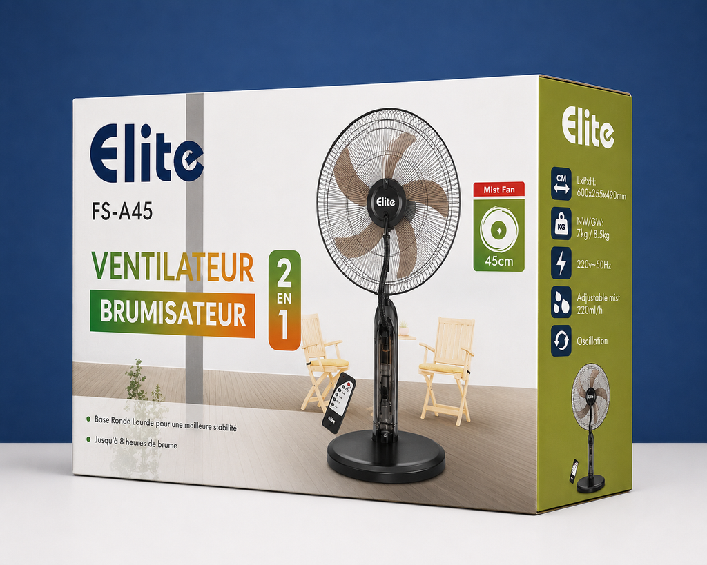 Ventilateur Brumisateur Elite 45 cm – Rafraîchissement 2-en-1 avec Télécommande