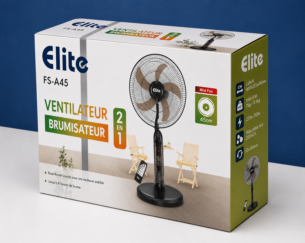 Ventilateur Brumisateur Elite 45 cm – Rafraîchissement 2-en-1 avec Télécommande
