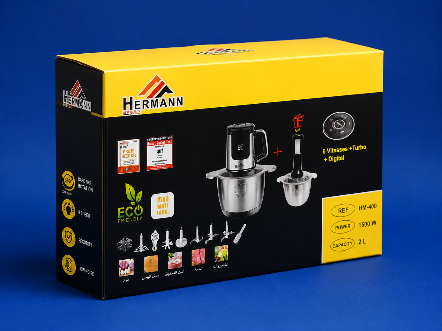 Robot Hachoir Multifonction Hermann HM-400 - 1500W - Bol 2L