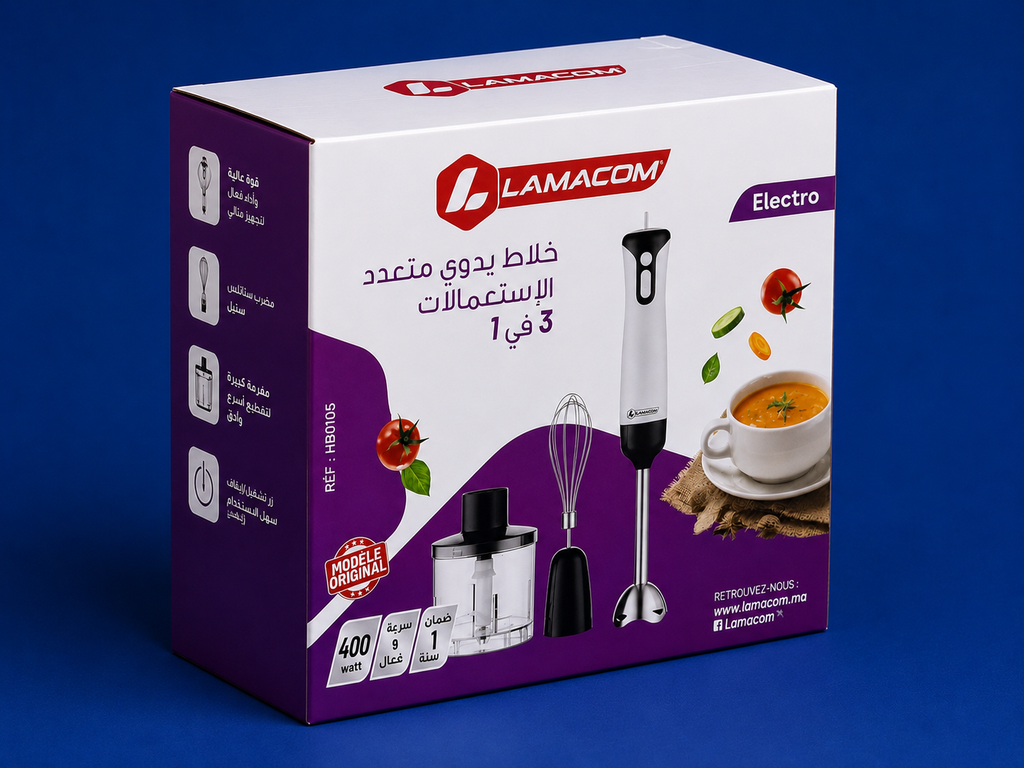Mixeur Plongeant Lamacom 3 en 1 - 400W - Hachoir et Fouet