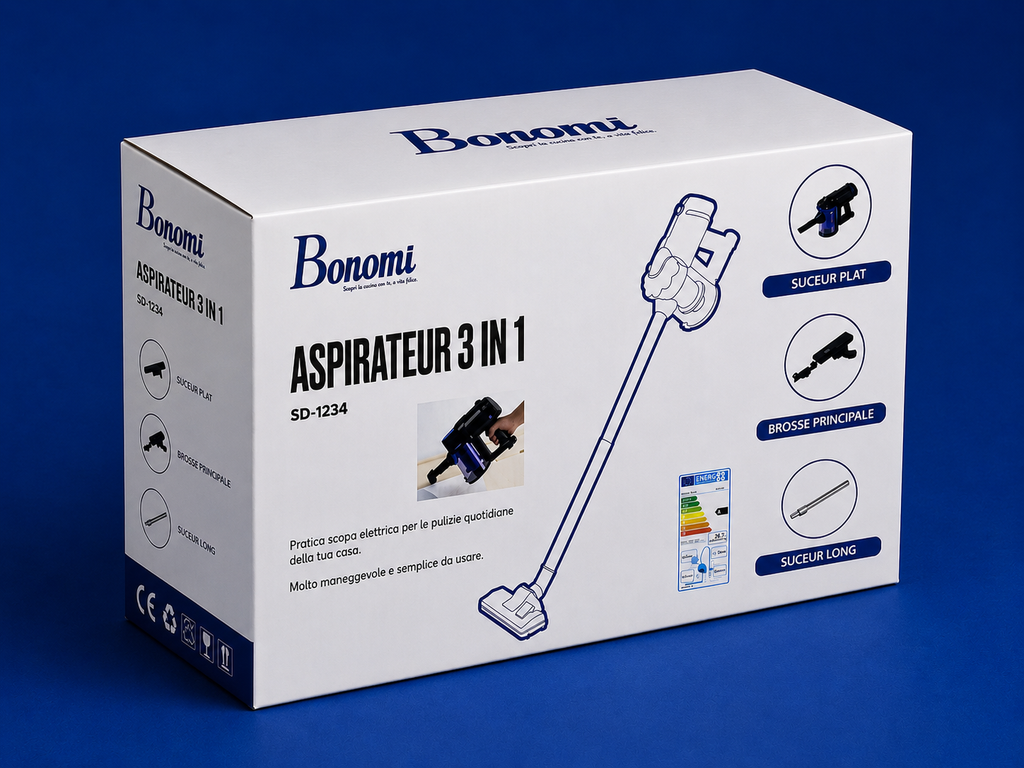 Aspirateur Balai Bonomi 3 en 1 SD-1234 - Léger et Polyvalent